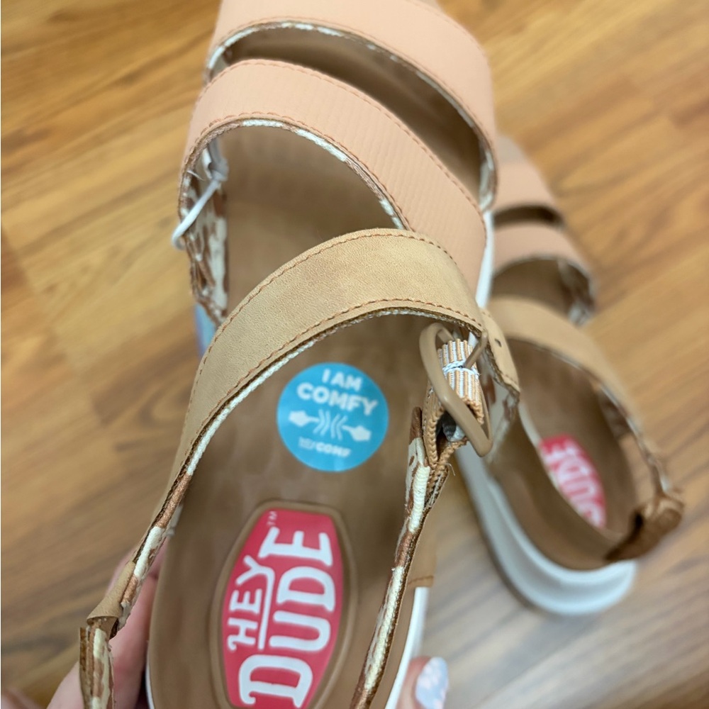 Hey Dude Women's Taupe & White Platform Sandals - Picture 8 of 9